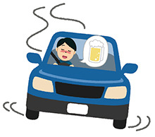 飲酒運転をしてふらつく自動車のイラスト