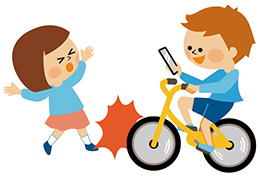 「ながらスマホ」をして歩行者にぶつかる自転車のイラスト