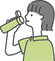 マイボトルで水分補給をする人のイラスト