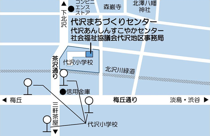 代沢まちづくりセンター代沢あんしんすこやかセンター社会福祉協議会代沢地区事務局の地図
