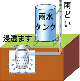 雨水浸透施設・雨水タンクのイラスト