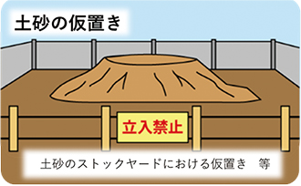 土砂のストックヤードにおける仮置きのイラスト