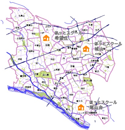 ほっとスクール3施設の地図
