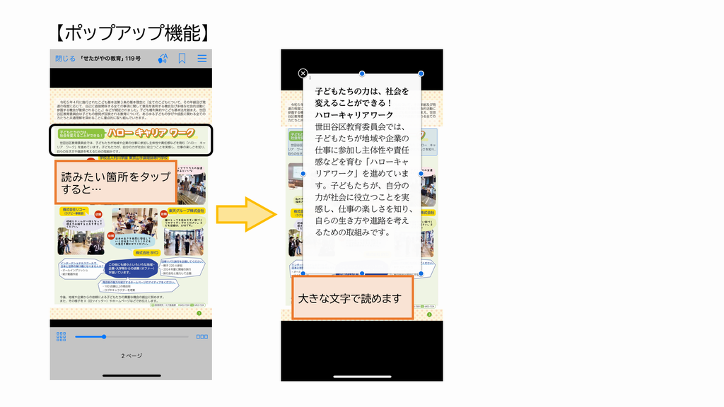 ポップアップ機能の画面例