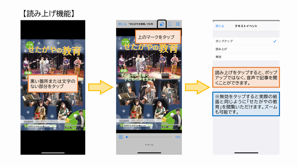 読み上げ機能の画面例