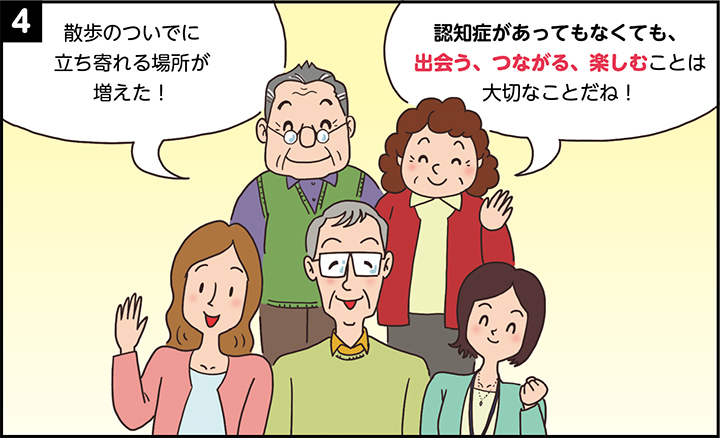 [4]「散歩のついでに立ち寄れる場所が増えた！」「認知症があってもなくても、出会う、つながる、楽しむことは大切なことだね！」