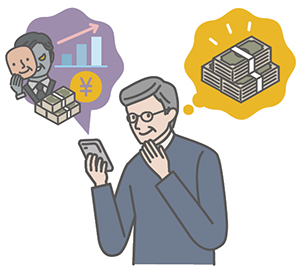 SNSを使った「もうけ話」トラブルのイメージイラスト