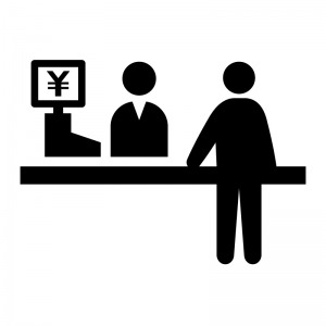 レジで買い物する人と店員