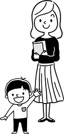 本を持つ女性と男の子のイラスト