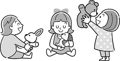 人形で遊ぶ子どもたちのイラスト