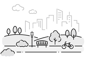 緑豊かな街並みのイラスト