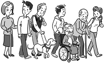 避難行動要支援者と共に避難するイラスト