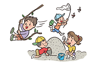 子どもがのびのび遊んでいるイラスト