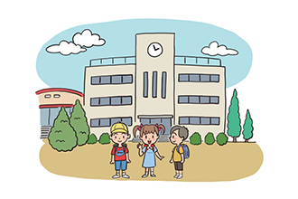 学校へ行く子どもたちのイラスト