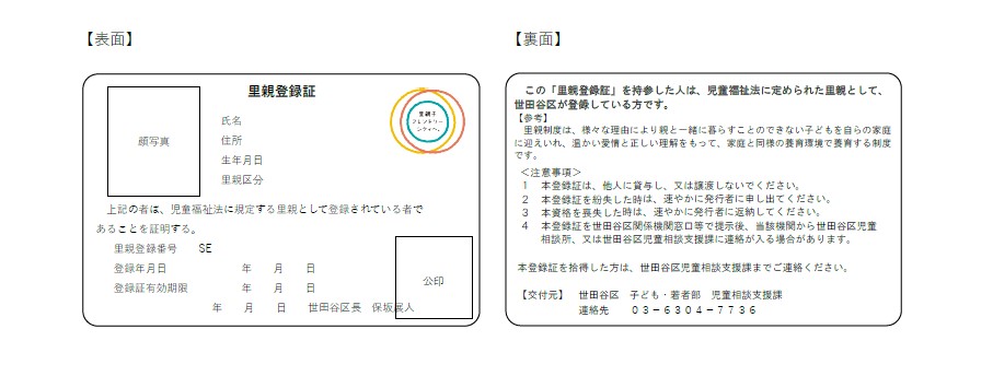 里親登録証（カード）イメージ