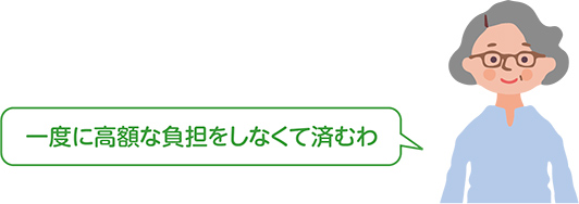 「一度に高額な負担をしなくて済むわ」と話す人物のイラスト
