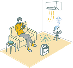 エアコンなどの家電を使用するイメージのイラスト