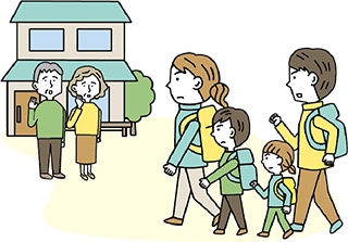 避難先へ移動する様子のイラスト