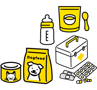 常備薬や離乳食、ペット用品などのイラスト