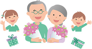 老夫婦と子どものイラスト