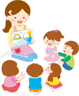 保育士と子どもたちのイラスト
