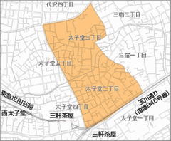 太子堂2・3丁目の区域図