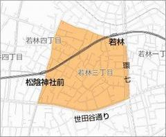 若林3・4丁目の区域図