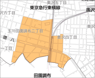 玉川田園調布一・二地区　区域図