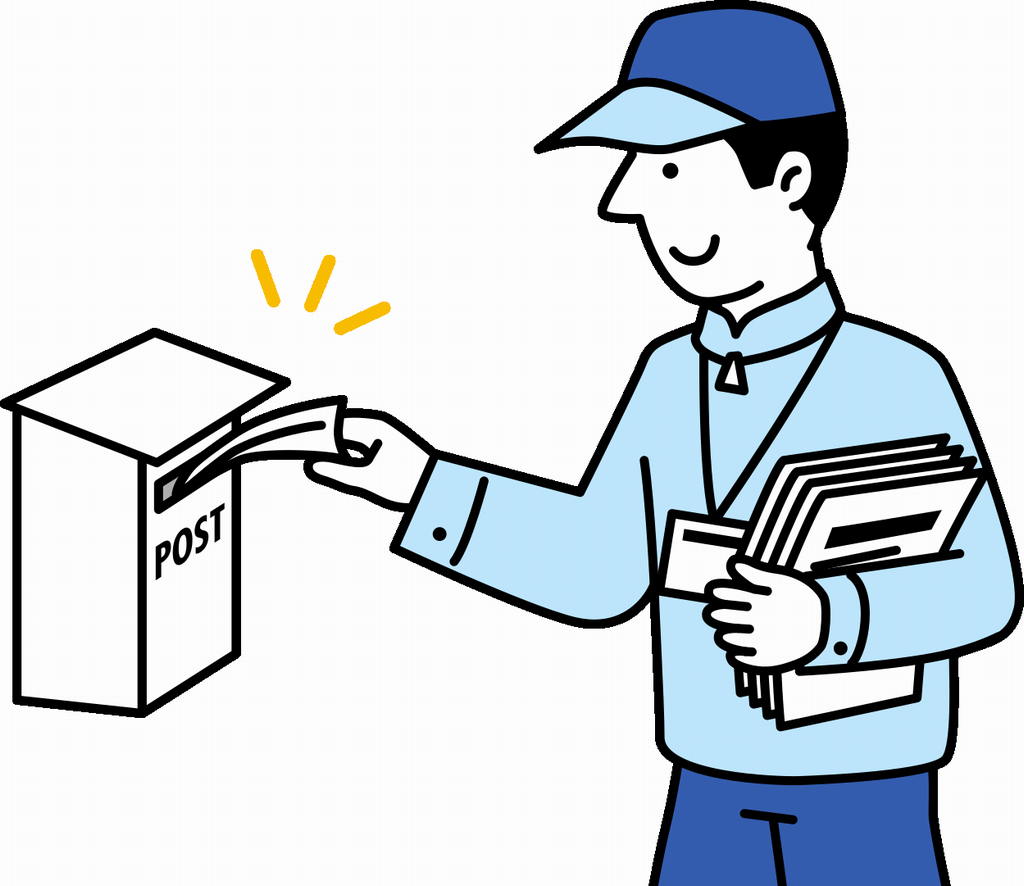 ポストに投函を行う男性のイラスト