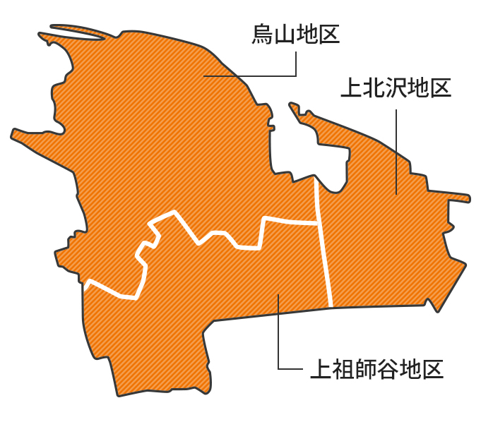烏山地域の各地区の地図