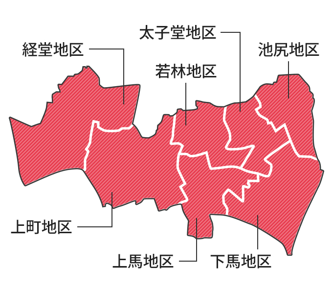 世田谷地域の各地区の地図