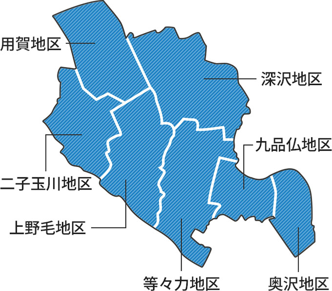 玉川地域の各地区の地図